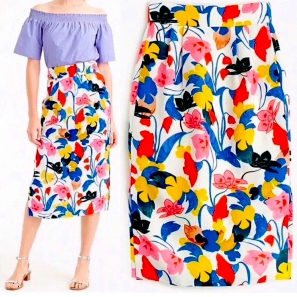 J crew size 0 Linen Blend Morning Floral Midi Skirt Lined Spring Easter F2864